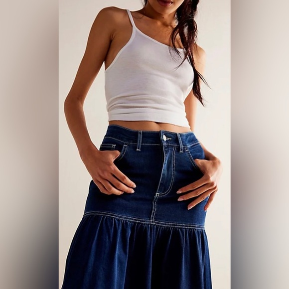 NWOT Free People Jordan Maxi Skirt We the Free Deep Blue Wash Size 12 - Picture 3 of 8